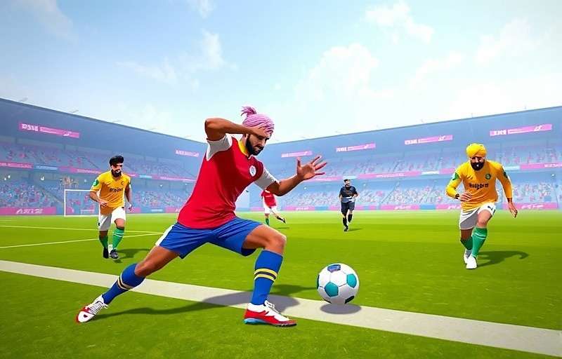 Punjabi Football Clash Gameplay Punjabi Football Clash Gameplay Screenshot showing players in traditional Punjabi attire playing football in a decorated stadium